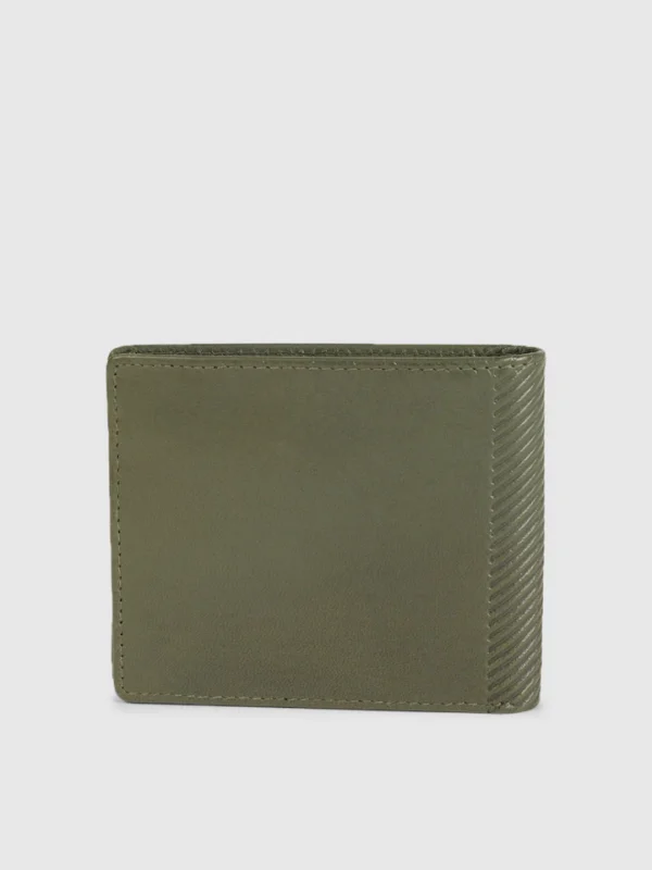Allen Solly Men Olive Green Solid Two Fold Leather Wallet - Image 2