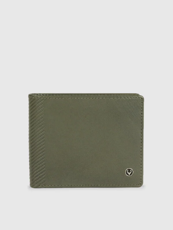 Allen Solly Men Olive Green Solid Two Fold Leather Wallet