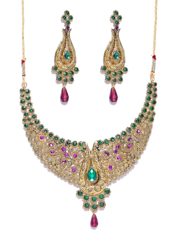 Green & Purple Gold-Plated Jewellery Set
