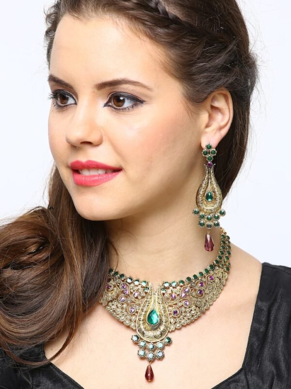 Green & Purple Gold-Plated Jewellery Set - Image 4