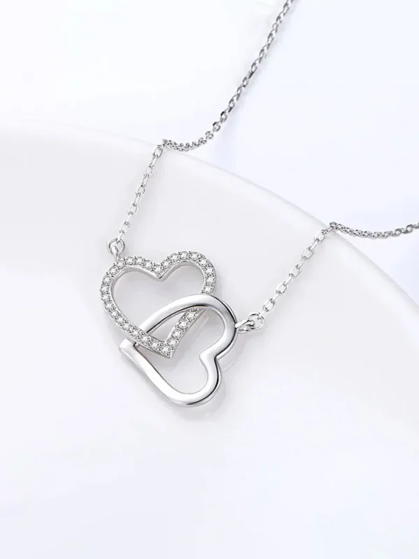 Silver-Toned Crystals Studded Dual Heart Pendant with Chain